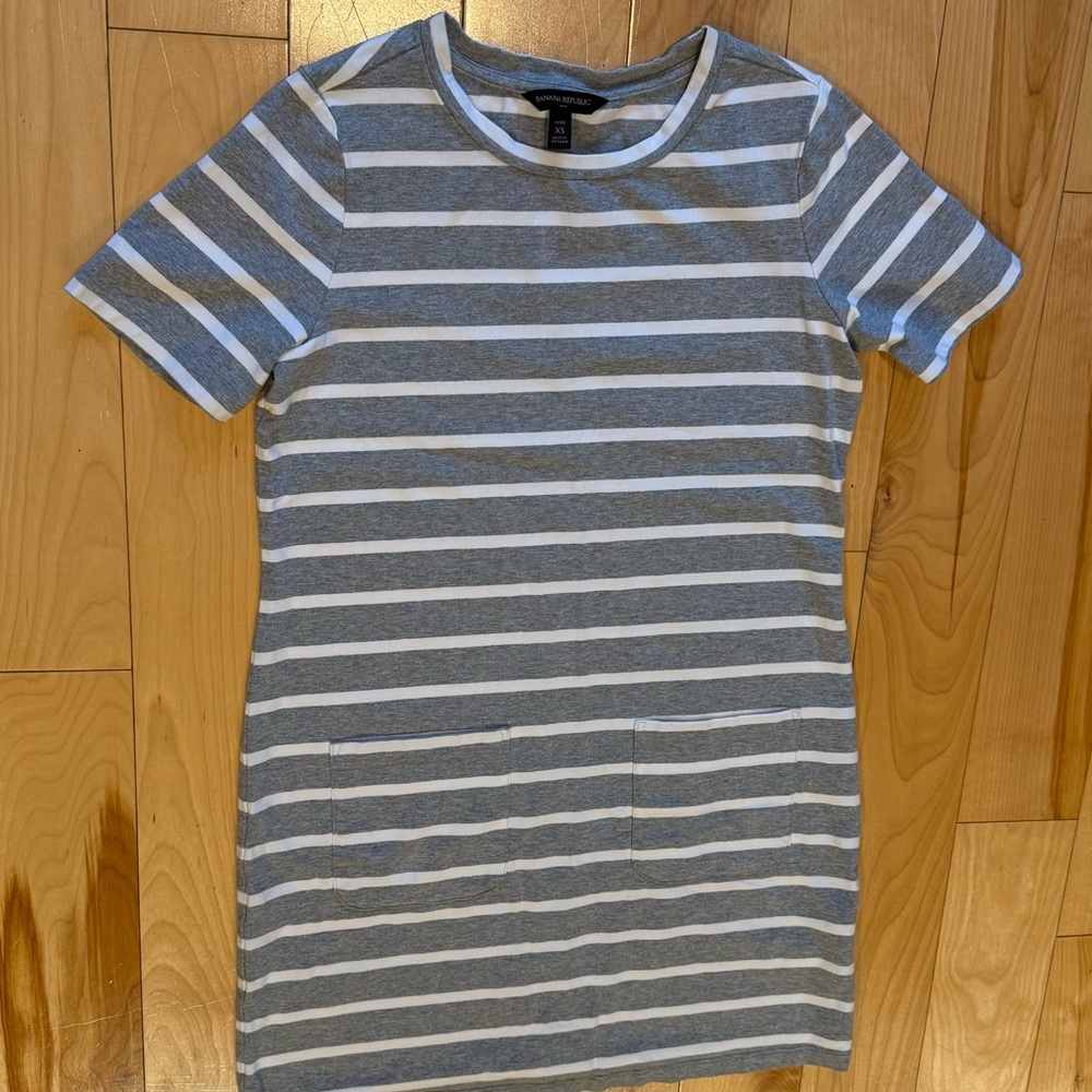 Banana Republic Gray and White Striped Dress